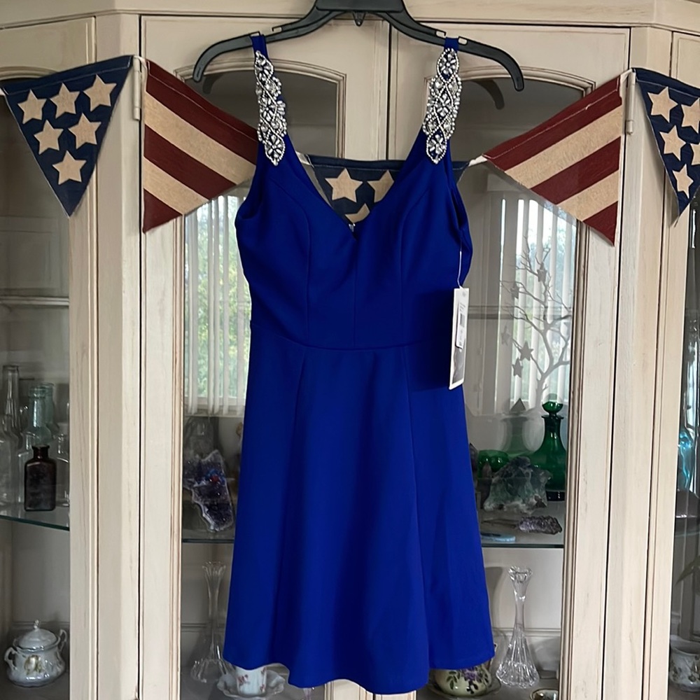 Royal blue small dress with jewels and embellishment on the straps